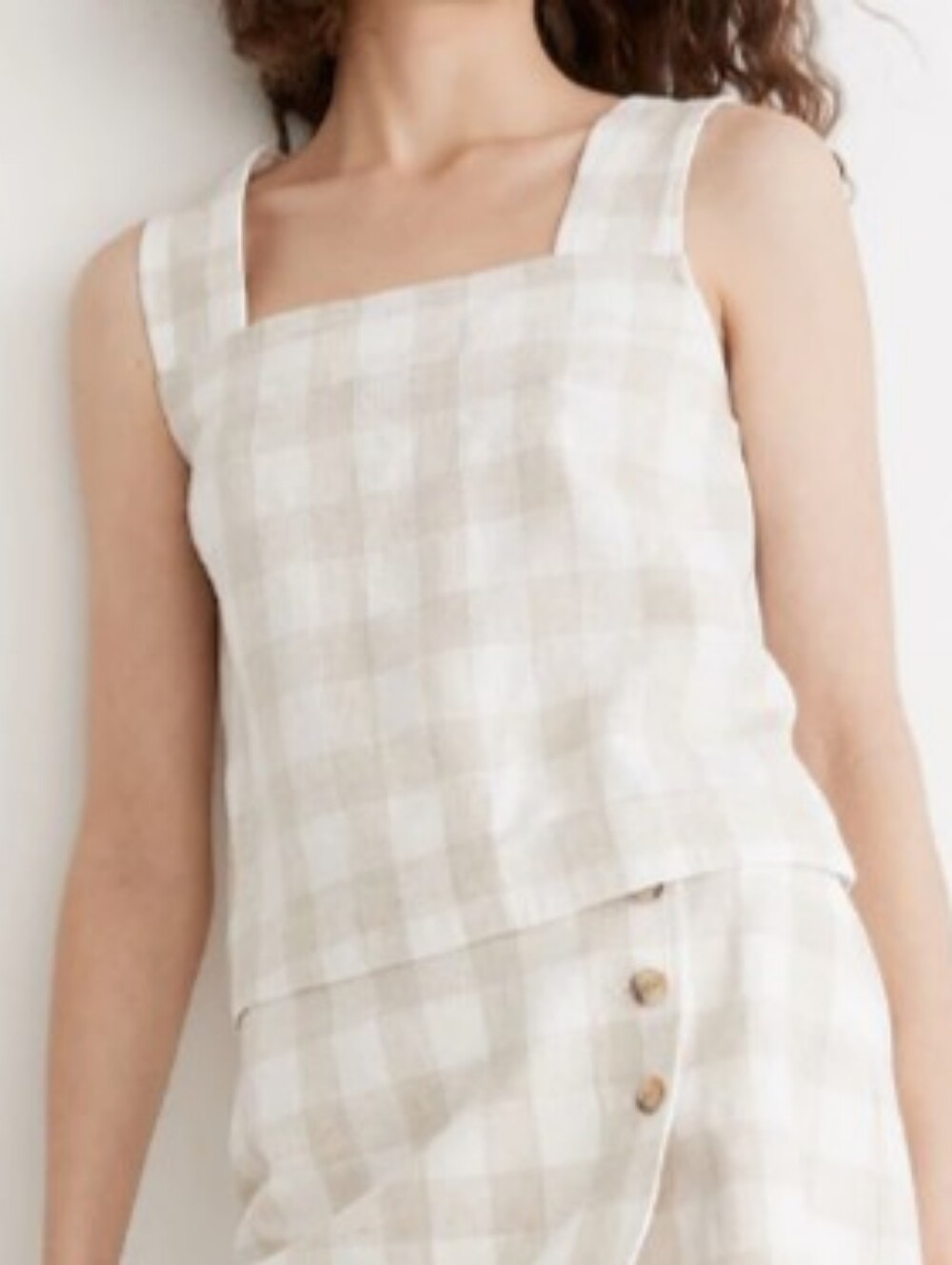 Madewell Sunside Linen-Blend Gingham Tank Crop Top Size 4
